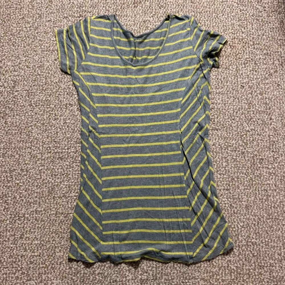 A Pea in the Pod Maternity Top Gray Yellow Striped Short Sleeve Medium